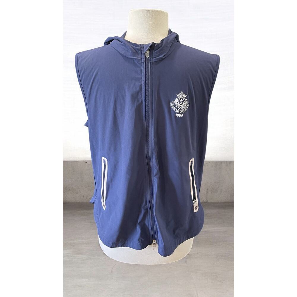 Peter Millar Jameson Flex Adapt Sleeveless Women’s XL Blue Hooded Golf Vest -EUC